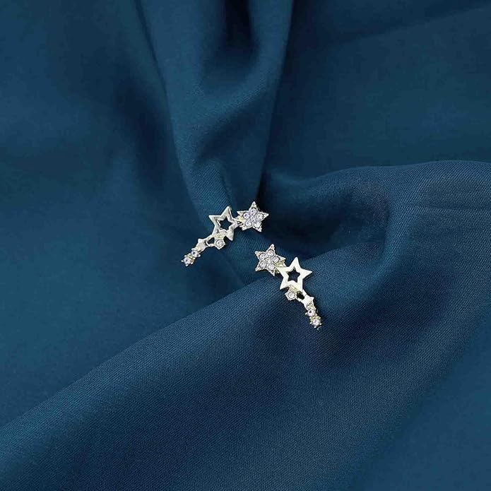 Boho Cz Star Ear Crawler Earrings Crystal Star Climber Earrings Gold Star Stud Earrings Vintage Cluster Star Earrings Jewelry for Women-Velvo Beauty