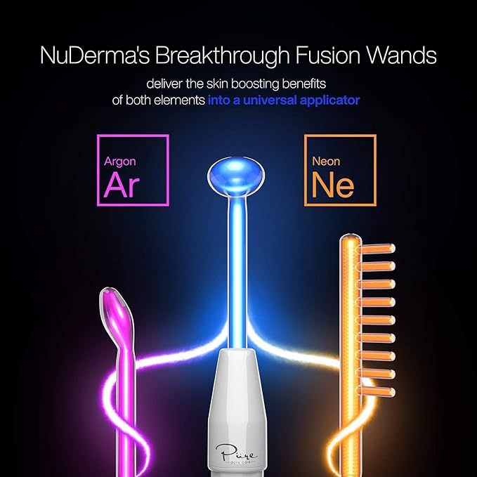 NuDerma Clinical Skin Therapy Wand - Portable Skin Therapy Machine w 6 Fusion Neon + Argon Wands – Anti Aging - Clarifying - Skin Tightening & Radiance - Wrinkle Reducing-Velvo Beauty