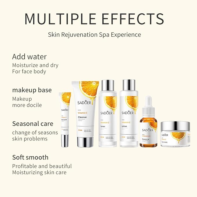 Vitamin C Daily Skin Care Set Daily Moisturizing & Nourishing Fresh Orange Essence Skin Care Set Vitamin Essence Six-piece Set-Velvo Beauty