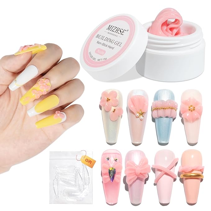 MIZHSE Solid Builder Gel for Nails, Nude Pink Non-Sticky Sculpting Gel, 3D Nail Art Building Carving Modeling Hard Nail Extension Soak Off UV/LED Nail Art Salon Home DIY 15g-Velvo Beauty