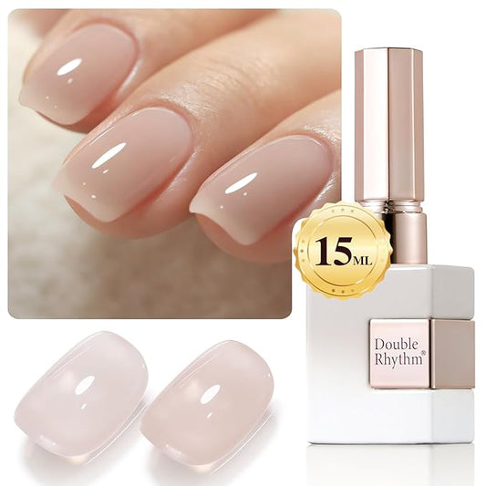 Double Rhythm 0.5Oz Translucent Gel Polish Sheer Neutral Natural Light Milky Same Color Same Bottle 15ML Jelly Gel Polish Art DIY at Home (Nude Beige-A1417)-Velvo Beauty