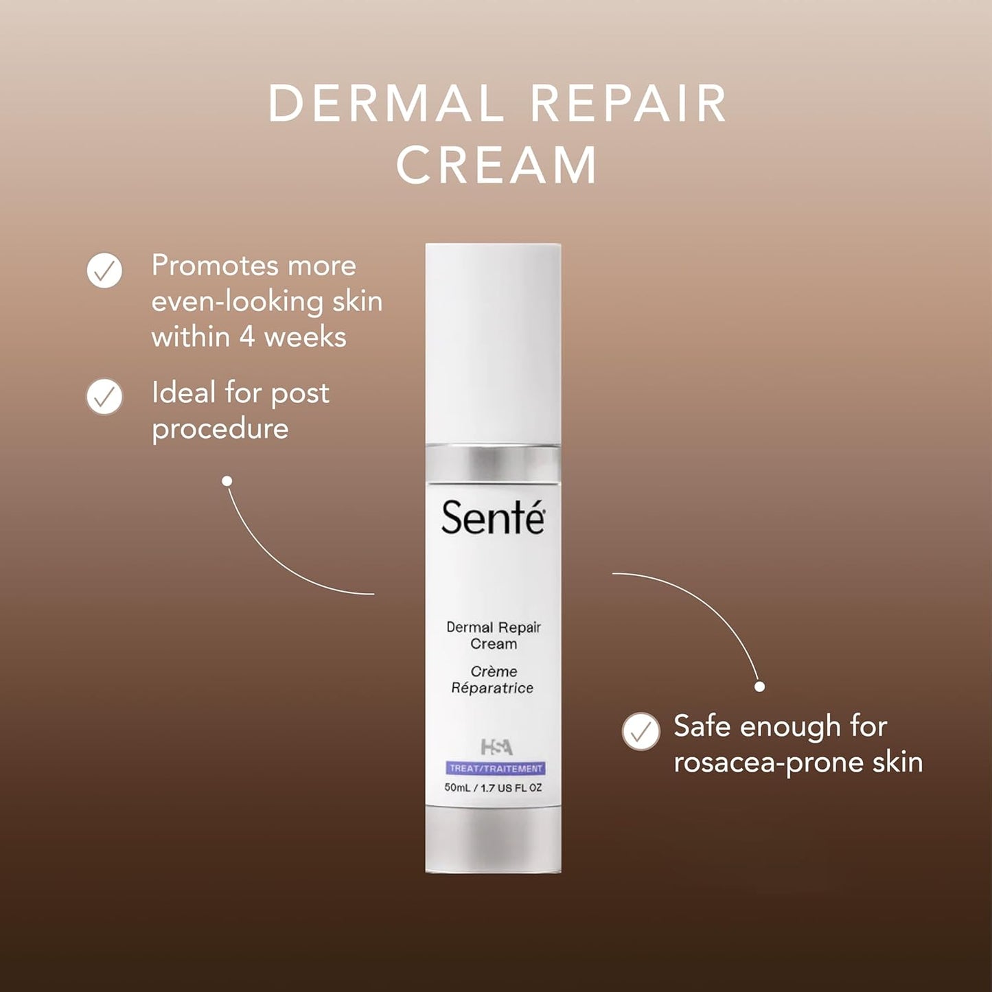Senté Dermal Repair Facial Cream | Nourishing for Rosacea & Sensitive Skin | Hydrate & Rejuvenate | with Patented HSA, Vitamin E & Green Tea Extract - 1.7 Fl Oz-Velvo Beauty