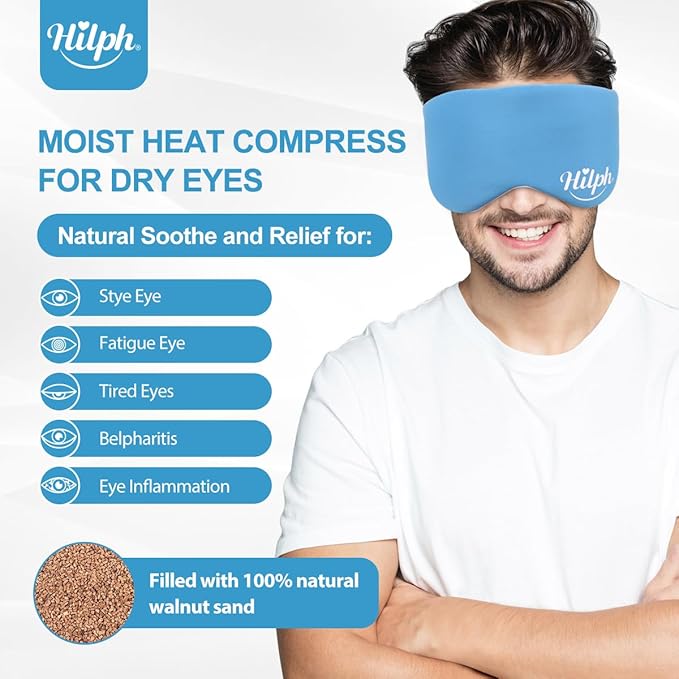 Hilph Microwave Warm Eye Mask for Dry Eyes, Heated Eye Mask Moist Heat Warm Eye Compress for Blepharitis, Styes, Tired Itchy Eyes, Eye Strain, Fatigue Eye Treatment (Blue)-Velvo Beauty