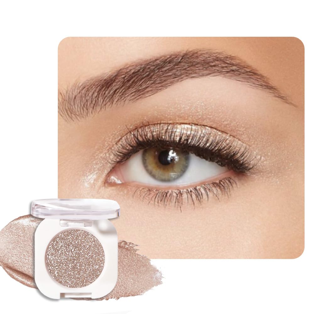 Single Glitter Shimmer Sparkle Eye shadow Palette Makeup, Nude Glitter Eyeshadow for Women, Monochrome Eye Shadow, Pigmented Waterproof Sombras Para Ojos, Vegan, Talc, Paraben & Cruelty Free, 10-Velvo Beauty