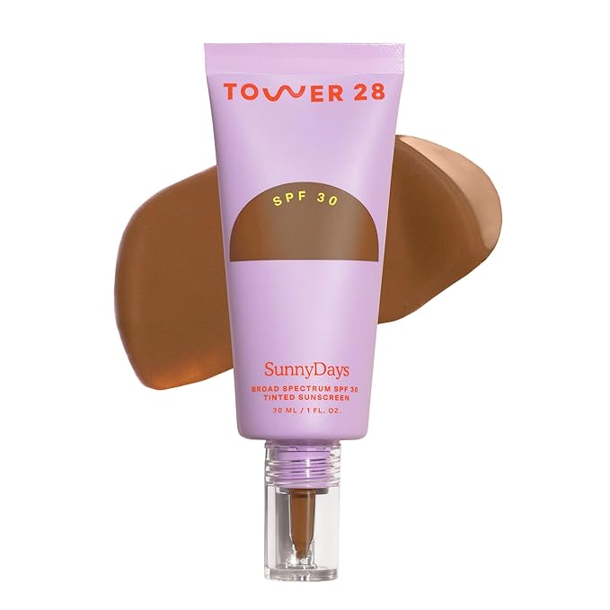 Tower 28 Beauty SunnyDays SPF 30 Tinted Mineral Sunscreen - For Sensitive Skin - 2-in-1 Facial Broad Spectrum UVA/UVB Protection + Foundation – Shade 55 TEMESCAL, 1 Fl Oz-Velvo Beauty