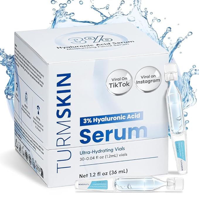TURMSKIN® Hyaluronic Acid Serum Ampoules [ULTRA HYDRATING VIALS] - 3% Hyaluron Booster for Glass Skin & Anti Aging - 24 Hours Hydration - Soft PE Triple Hyaluronic Complex for Faceskin Repair & Renew-Velvo Beauty