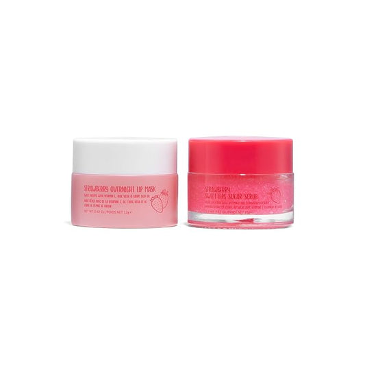 W7 Sweet Dreams Lip Scrub & Overnight Lip Mask Duo - 2Pcs Set - Strawberry Flavour - Exfoliate, Condition, Soothe & Hydrate-Velvo Beauty