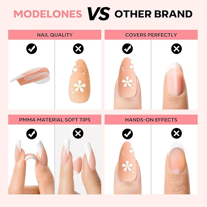 modelones Press on Nails, 150 Pcs French Tip Press on Nails, NailBoxie Brown Almond Shape Nail Tips, Natural Salon Finish Fake Nails, Ideal for Wedding, Party, Daily DIY Nail, 15 Sizes-Velvo Beauty