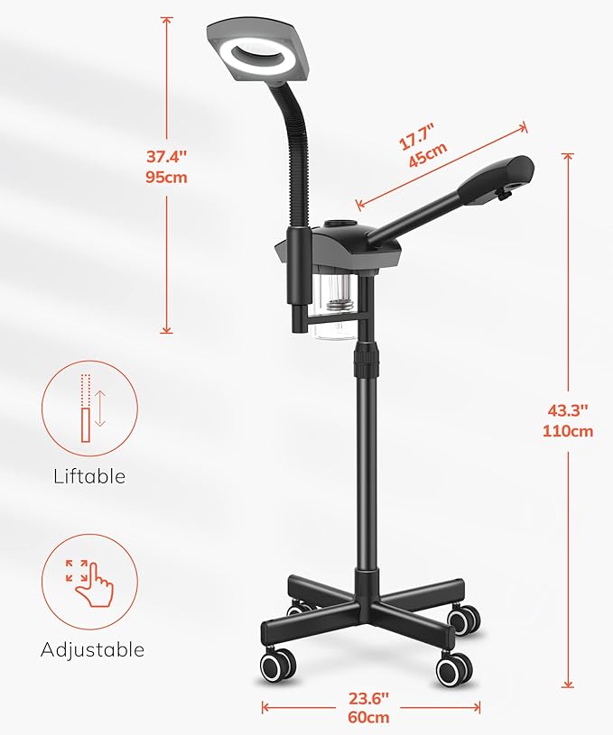 TASALON Professional Ionic Facial Steamer, 2-in-1 Face Steamer for Facial with 5X Magnifying Foldable Arm, Mist Face Steamer Salon Spa Beauty Skin Care Equipment, Aroma Therapy Nozzle Included- Blcak-Velvo Beauty