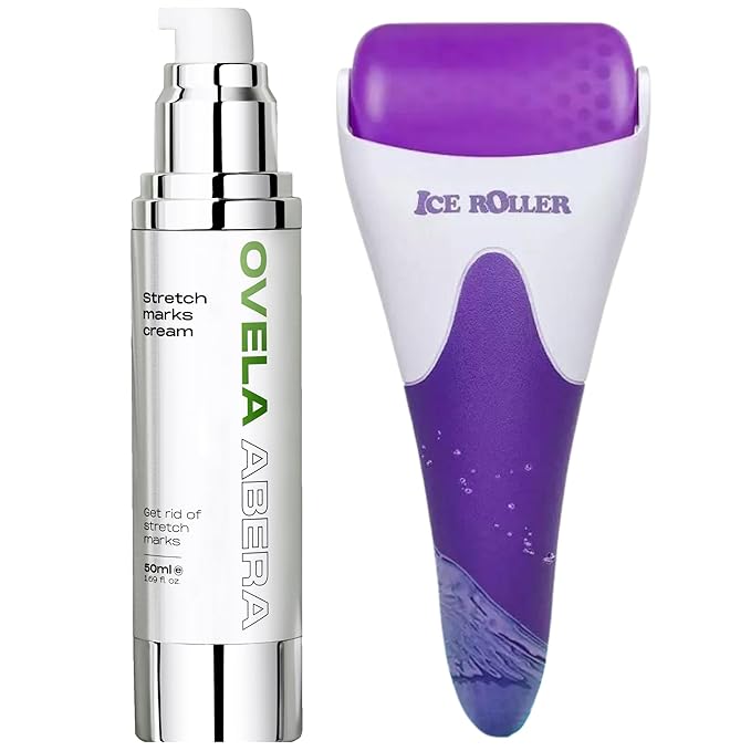Abera Ovela Stretch Mark Cream, Stretch Marks Treatment For Pregnancy and Weight Fluctuations, Effective Treatment for Stretchmarks in All Skin Types (A. 1 Box + Ice Roller)-Velvo Beauty