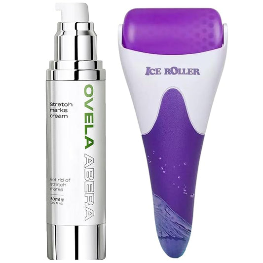 Abera Ovela Stretch Mark Cream, Stretch Marks Treatment For Pregnancy and Weight Fluctuations, Effective Treatment for Stretchmarks in All Skin Types (A. 1 Box + Ice Roller)-Velvo Beauty