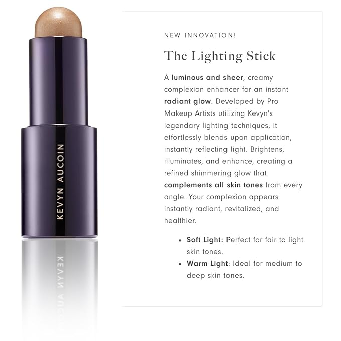 Kevyn Aucoin the Lighting Stick, soft light (fair to light skin tones): Makeup complexion enhancer. Reflects light, brightens angles. Made in Italy.-Velvo Beauty