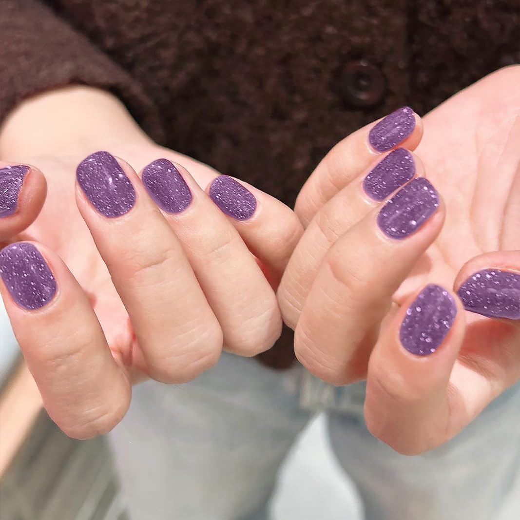 Nail Polish Strips, 32PCS Salon Quality Wraps, Long Lasting Gel Nail Stickers for Women Easy Apply& Remove (Gleaming Glitter Violet)-Velvo Beauty
