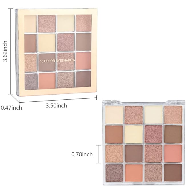 16 Girds Colorful Matte Shimmer Eyeshadow Palette for Eye Makeup,High Pigmented Eye Shadow Primers Powder Palet de sombras de ojos-Glitter Nude#-Velvo Beauty