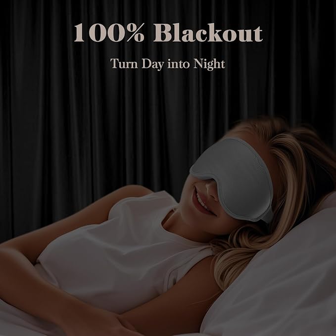 3D Cooling Eye Mask Sleep Mask for Men & Women, 100% Pressure-Free & Light Block-Out Eye Mask for Sleep with Easy Adjustable Strap, Night Eye Cover for Travel, Grey-Velvo Beauty
