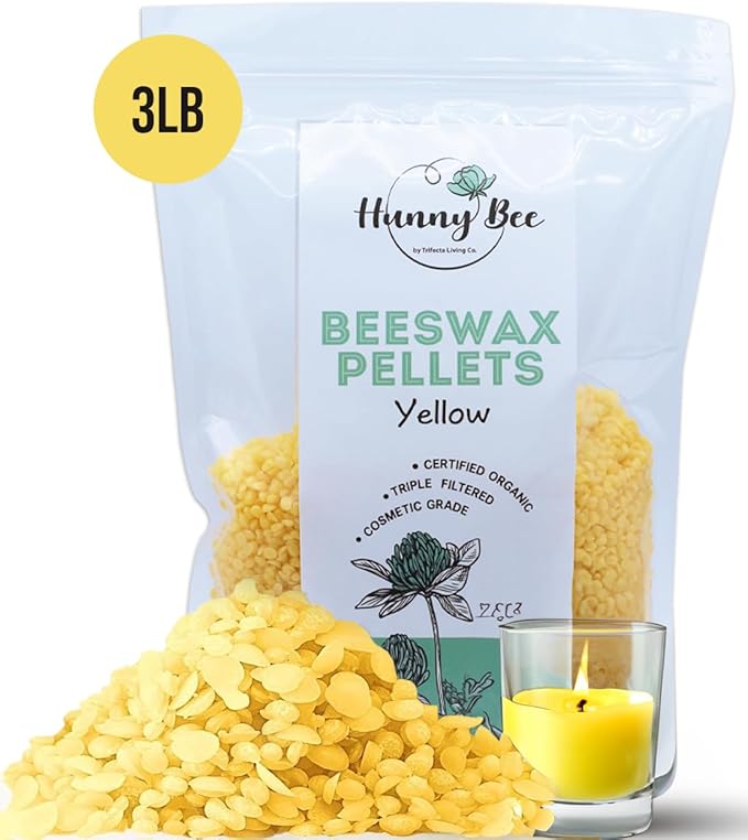 HUNNYBEE Beeswax Pellets 3LB, 100% Pure Bees Wax for DIY Candles, Skin, Body Cream, Face, and Hair Care, Lotions Deodorant, Lip Balm and Soap Making (Yellow, 3 lbs)-Velvo Beauty