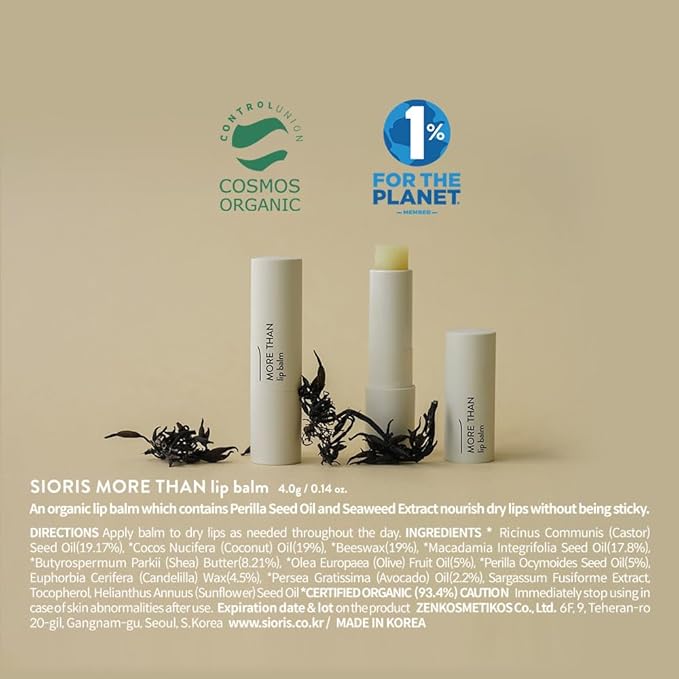 sioris 100% natural organic lip butter,More than lip balm,Hizikia extract gently exfoliates lips,Perilla Seed Oil and Macadmia oil nourish chapped lips-Velvo Beauty