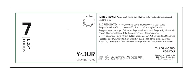 Y’OUR Moisturizing Body Lotion: Daily Hydrating Moisturizer for Dry, Cracked Skin; Vegan, Natural & Organic Skincare with Shea Butter, Aloe Vera, Jojoba Oil & Vitamin E. Made in USA for Women & Men-Velvo Beauty
