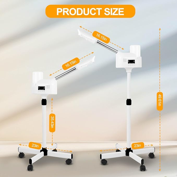 Professional Facial Steamer, Facial Steamer with Hot Mist and Timer Function, Adjustable Height Face Steamer on Wheels with 360° Rotatable Nozzle and Touch Screen for Deep Hydration and Cleaning-Velvo Beauty