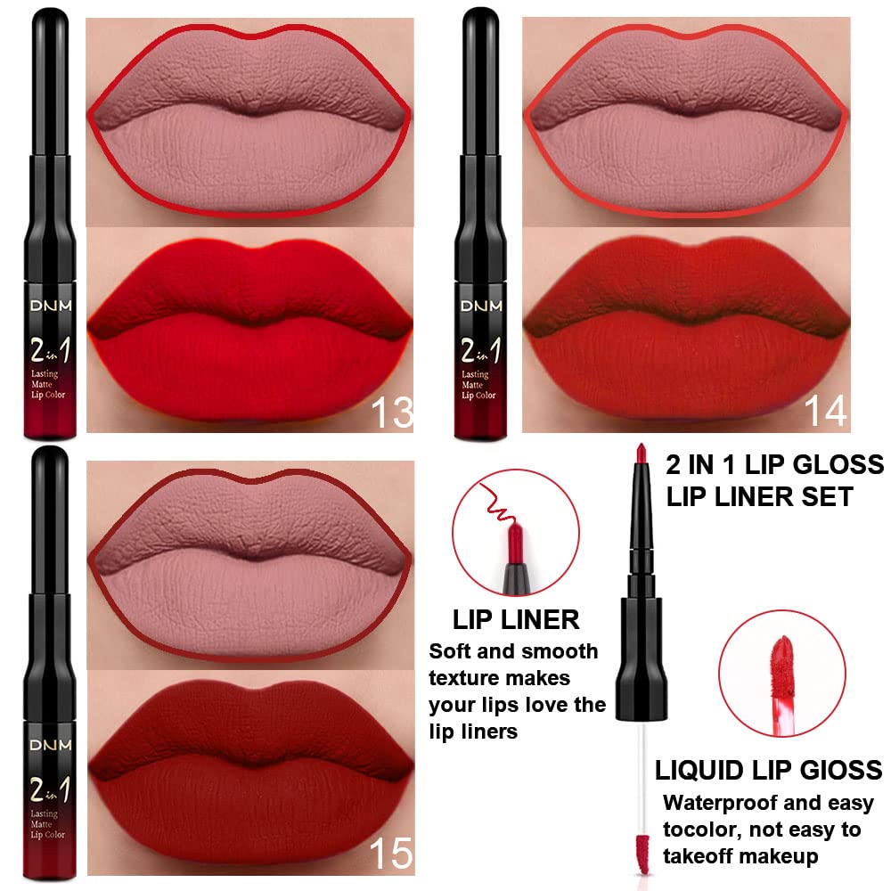 evpct 3Pcs Ruby Bright Dark Red Lip Stain Paint Matte Lip Liner and Liquid Lipstick Set for Women Long Lasting, labiales mate larga duracion listip 24 hours a prueba de agua mate 24 horas originales-Velvo Beauty