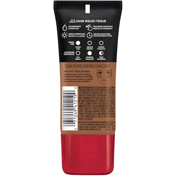 L'Oreal Paris Cosmetics Makeup Infallible Pro-Matte Liquid Longwear Foundation, Nutmeg, 1 fl oz-Velvo Beauty