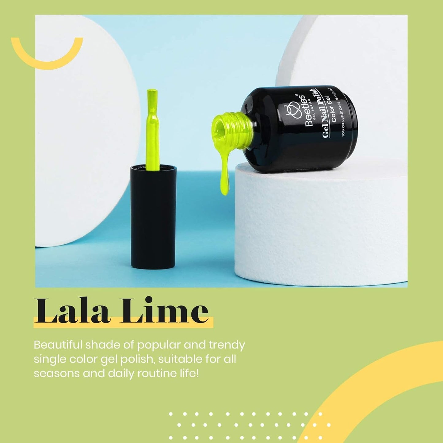 Beetles Neon Yellow Gel Nail Polish, Bright Yellow Lala Lime Color Neon Gel Polish Halloween Soak Off Uv Led Nail Lamp Gifts for Women -Size: 15 ml/Each-Velvo Beauty