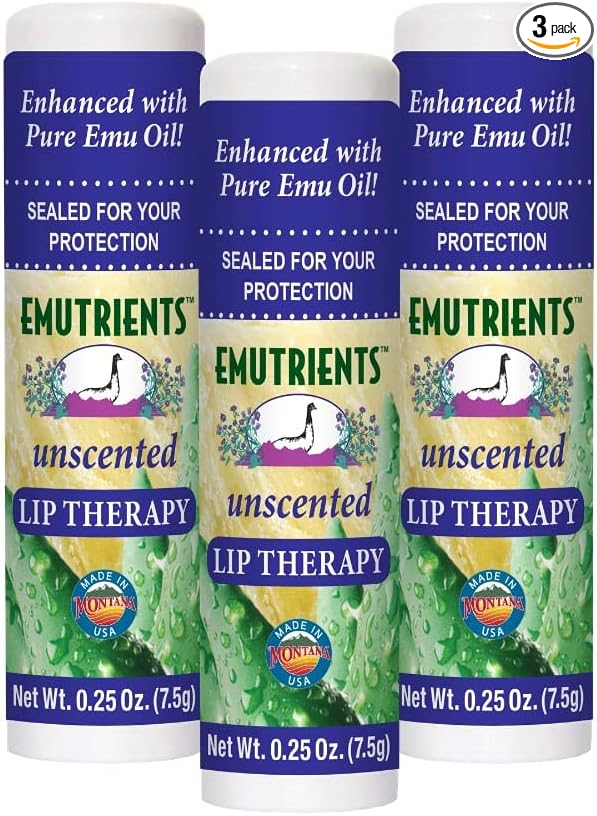 Montana Emu Ranch - Lip Therapy Lip Balm - 0.25 Ounce - Unscented - 3 Pack - Made with Pure Emu Oil-Velvo Beauty
