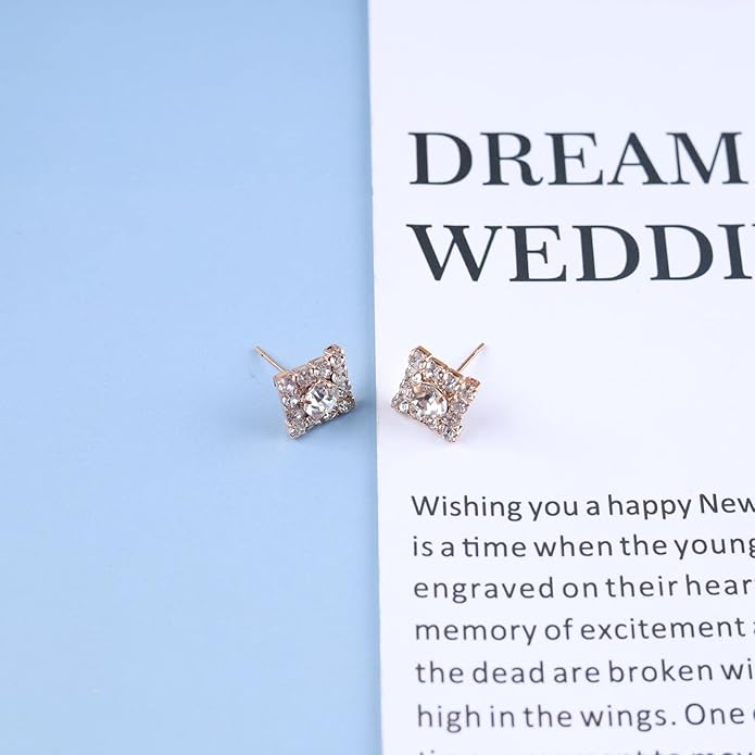 Vintage Crystal Square Earrings Rhinestone Square Stud Earrings Gold Cz Square Earrings Geometric Square Earrings Jewelry for Women-Velvo Beauty