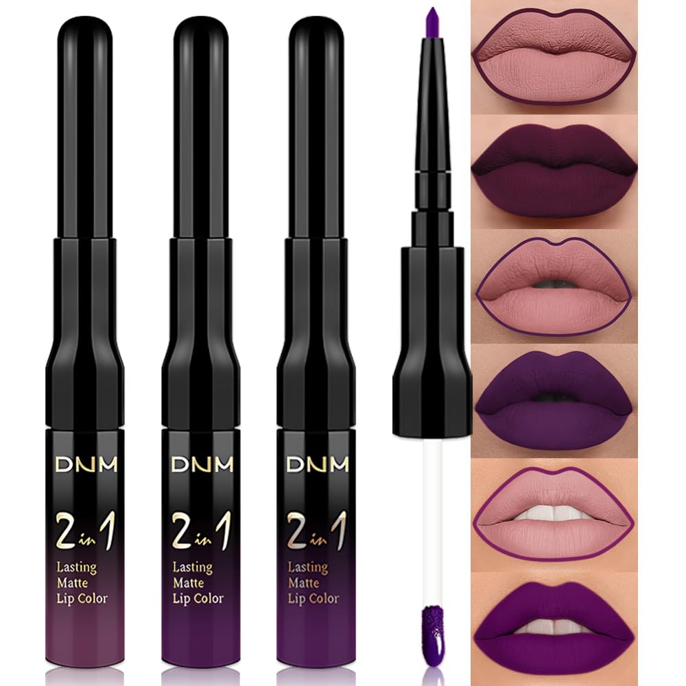 evpct 3Pcs Burgundy Red Black Dark Purple Matte Lip Liner & Liquid Lipstick Stain Makeup Set for Women, Lip Liner Stain Long Lasting Waterproof Smudge Proof, Cruelty Free Lip Makeup 24 hours originale-Velvo Beauty