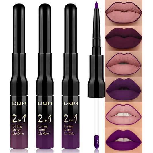 evpct 3Pcs Burgundy Red Black Dark Purple Matte Lip Liner & Liquid Lipstick Stain Makeup Set for Women, Lip Liner Stain Long Lasting Waterproof Smudge Proof, Cruelty Free Lip Makeup 24 hours originale-Velvo Beauty