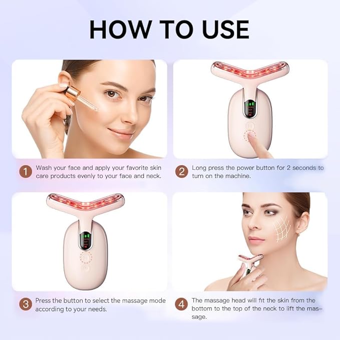 Neck Face Massager, Multifunctional Facial Massager, Face Sculpting Tool for Skin Care with Vibration, Thermal (Pink Silver)-Velvo Beauty