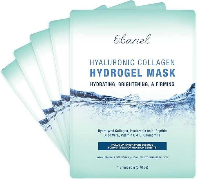 Ebanel 5 Pack Hydrogel Collagen Face Mask with Hyaluronic Acid, Vitamin C, Peptide, Aloe, Instant Brightening Hydrating Face Masks Skincare Korean Sheet Mask, Skin Firming, Lifting Anti Aging Masks-Velvo Beauty