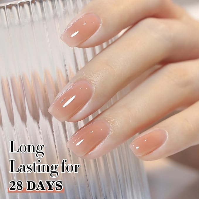 Double Rhythm Translucent Gel Polish Sheer Neutral Natural Light Milky Same Color Same Bottle 15ML Jelly Nail Polish Nail Art DIY at Home (Peach Cream-A1413)-Velvo Beauty