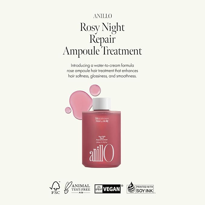 Rosy Night Hair Ampoule Treatment for Damaged Hair – Water-to-Cream Repair Formula with Peptides & Amino Acids – Frizz Control, Color Safe, Silicone-Free, Floral Musk Scent – 6.76 fl oz-Velvo Beauty