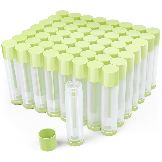 LotFancy Lip Balm Tubes Empty, 60PCS 5.5ml (3/16 Oz), Clear Lip Balm Container Tubes with Green Caps, BPA Free & Leak Free, Refillable-Velvo Beauty