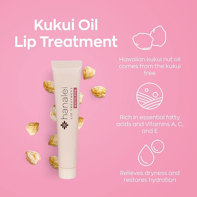 Hanalei Lip Treatment for Dry, Chapped Lips – Intensive Overnight Moisturizer with Kukui Oil, Shea Butter & Grapeseed Oil – Hydrating Balm for Healing Cracks – Mauve Pink Tint, 15g – Cruelty-Free-Velvo Beauty