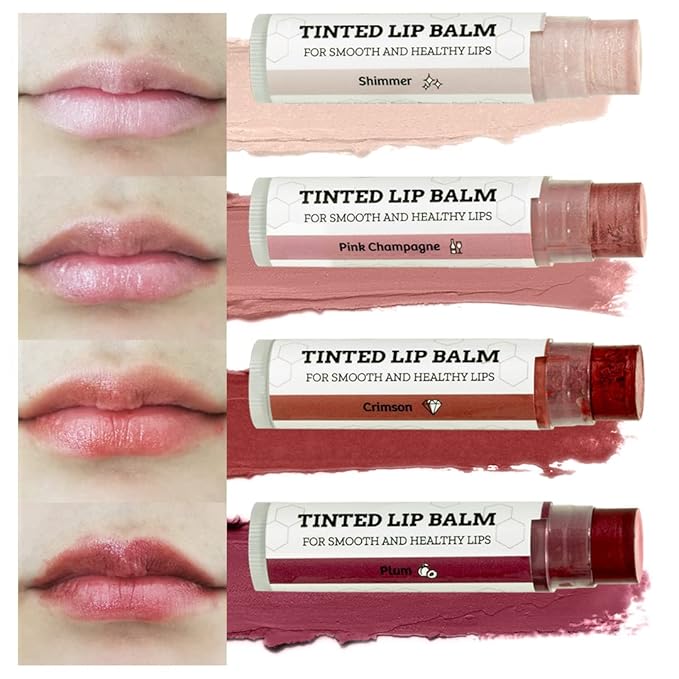 Tinted Lip Balm by Earth’s Daughter – 4 Pack of Assorted Colors – Beeswax, Coconut Oil, Cocoa Butter, Vitamin E – Moisturize and Beautify – Paraben Free-Velvo Beauty