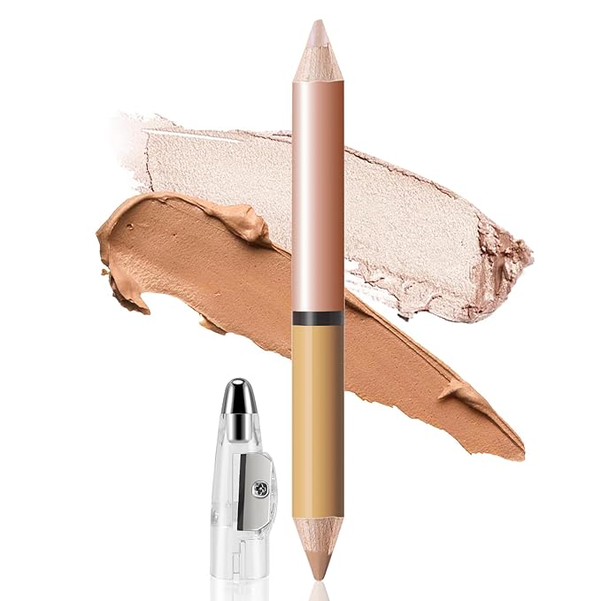 2 in 1 Cream Bronzer and Highlighter Stick,Cream Dual-Ended Highlight Contour Stick,Long Lasting & Waterproof Face Brighten Make up Pen-Velvo Beauty