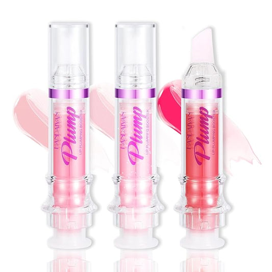 Lip Plumper Gloss Booster 3 Colors Set,Natural Pout Lip Plumping Oil and Lip Care Serum Enhancer Lifter Gloss for Fuller Moisturizing Hydrating&Reduce Fine Lines Nourishing Lips Mask Makeup-Velvo Beauty