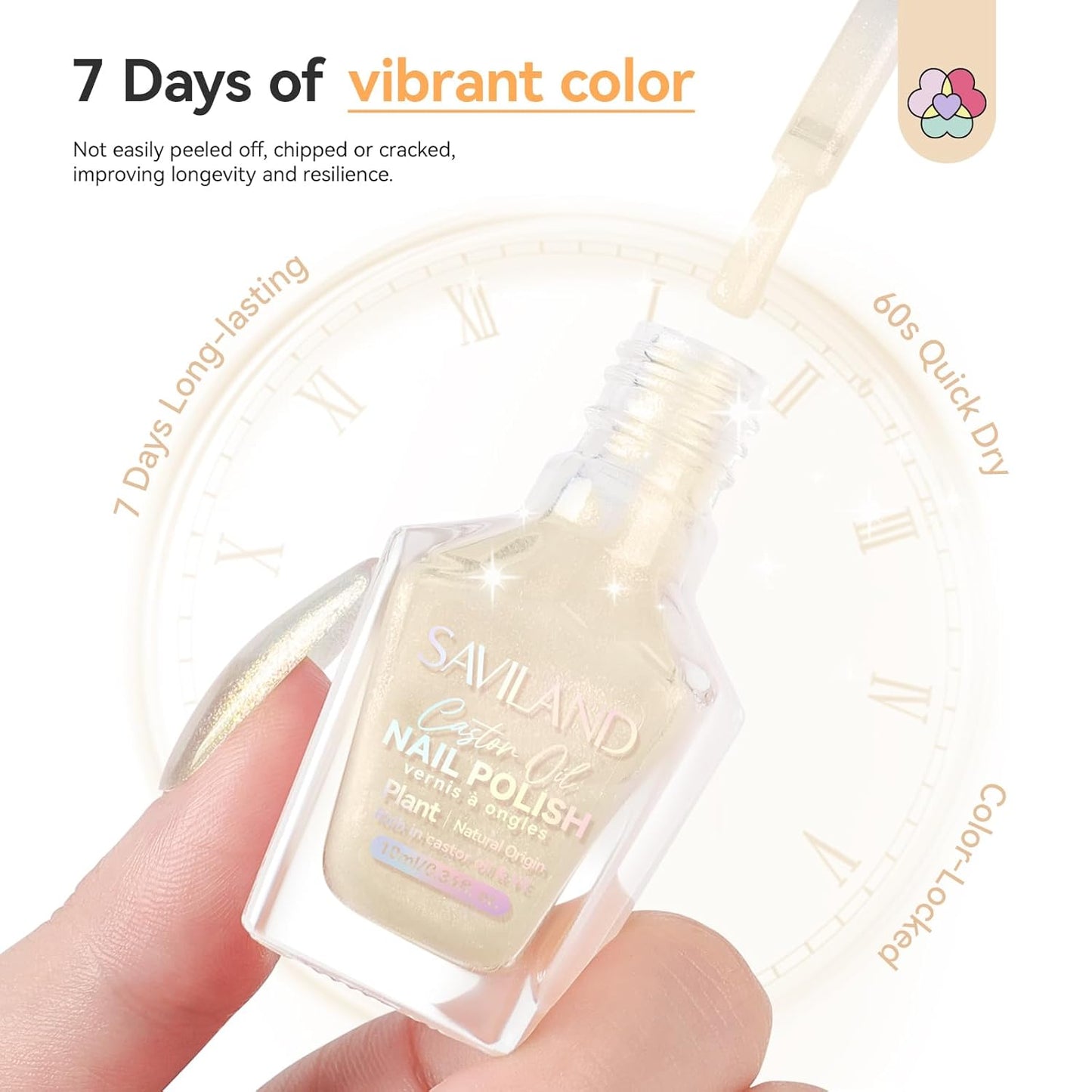 SAVILAND Color Artistry Pearl White Gold Nail Polish - 7 Days Shimmer Glitter Fingernail Polish, Ultra Quick Dry & Long-Lasting Pearlescent Sheen Nail Lacquer Nail Art Effect Home Manicure Gift Women-Velvo Beauty