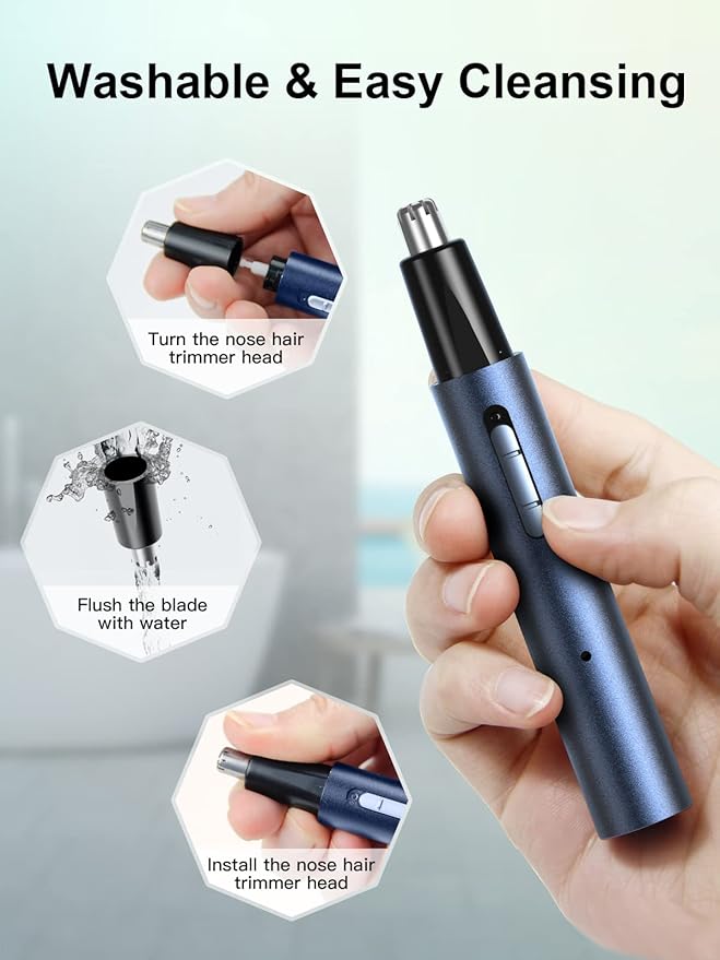 AHHFEI Nose & Ear Hair Trimmer, 5 in 1 Rechargeable USB Trimmer for Men & Women, Painless & Easy Cleansing, Blue-Velvo Beauty