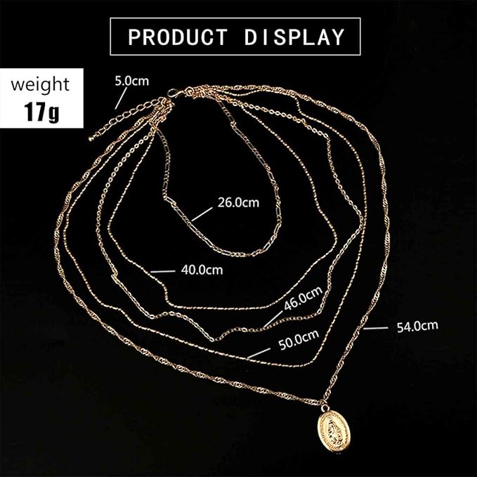 Boho Layered Oval Coin Necklace Choker Gold Virgin Mary Necklace Figaro Chain Necklace Vintage Multilayer Necklace Chain Jewelry for Women and Girls-Velvo Beauty