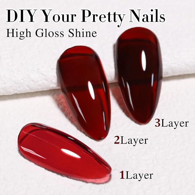 Double Rhythm 0.5Oz Jelly Gel Polish Translucent Sheer Neutral Natural Light Milky Same Color Same Bottle 15ML Nail Art DIY at Home (Blood Red-A1371)-Velvo Beauty