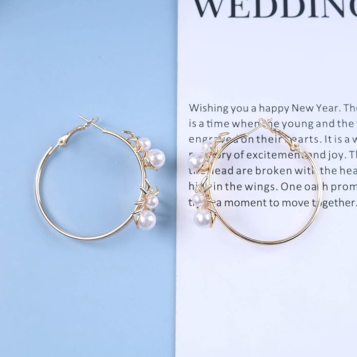 Vintage Hollow Circle Drop Earrings Pearl Spider Dangle Earrings Gold Spider Circle Earrings Exaggerated Circle Huggie Hoop Earrings Jewelry for Women-Velvo Beauty