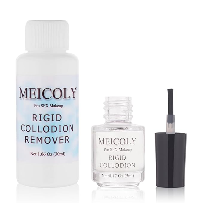 MEICOLY Rigid Collodion and Remover Kit,Scarring Liquid with Brush,Professional Scar Makeup for Halloween SFX Cosplay,Liquid Scar Fake Scar Makeup for Theater Stage Performance,Collodion Scar Liquid-Velvo Beauty