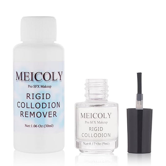 MEICOLY Rigid Collodion and Remover Kit,Scarring Liquid with Brush,Professional Scar Makeup for Halloween SFX Cosplay,Liquid Scar Fake Scar Makeup for Theater Stage Performance,Collodion Scar Liquid-Velvo Beauty