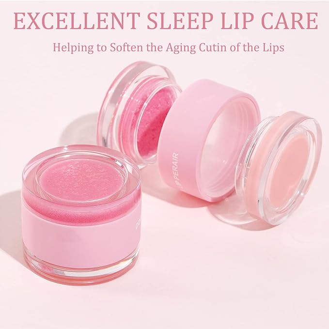 2 In 1 Lip Care Set - Lip Sleep Mask & Lip Scrub - Lip Wrinkles Improve - Cracked Lip Lipstick & Moisturizing Cream - Night Exfoliation Improve Dry and Peeling Lips - Suitable for All Skin Lip Primer-Velvo Beauty