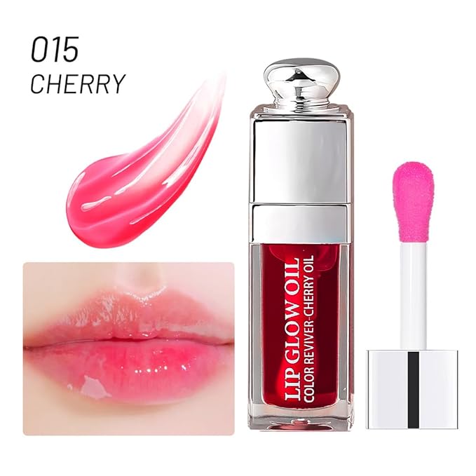 Hydrating Lip Glow Oil, Moisturizing Plumper Lip Gloss, Transparent Plumping Balm, Tinted Balm Care 0.2 OZ - 015 CHERRY-Velvo Beauty