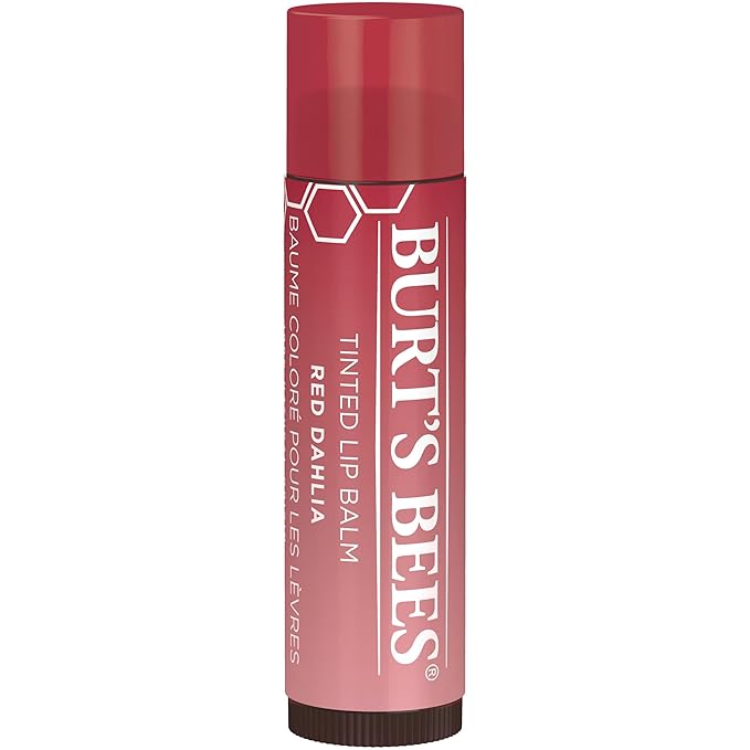 Burt's Bees Lip Tint Balm with Long Lasting 2 in 1 Duo Tinted Balm Formula, Color Infused with Deeply Hydrating Shea Butter for a Natural Looking Buildable Finish, Fiery Red Dahlia (2-Pack)-Velvo Beauty