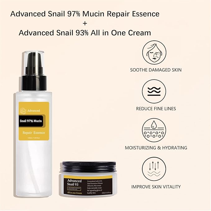 Snail Mucin Power Essence Set 3PCS, Snail Mucin Serum+Snail Mucin Moisturizer+Snail Hydrogel Eye Patch, Korean Skin Care Set for Hydrating, Dark Circles Undereye-Velvo Beauty